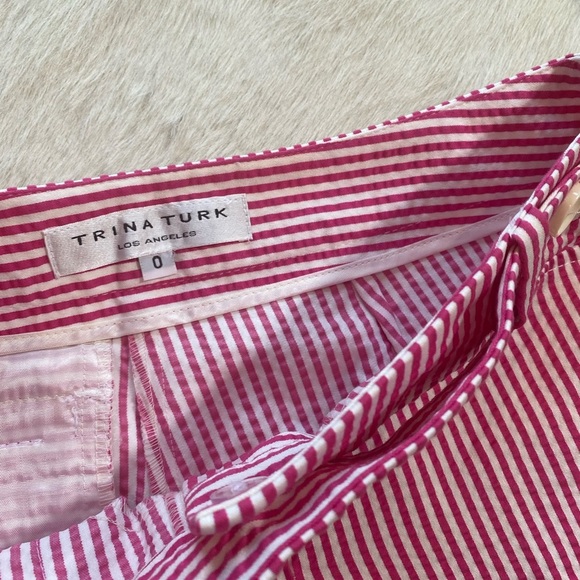 Trina Turk's bright pink and white striped seersucker wide leg pants - Picture 7 of 10